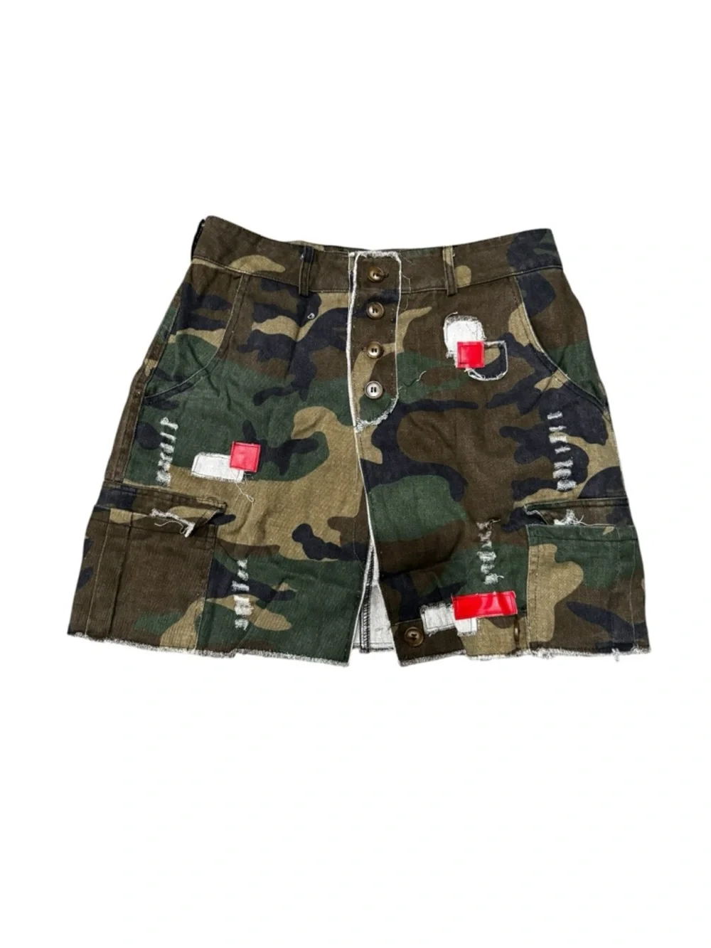 Camo Distressed Mini Skirt with Side Cut-Outs